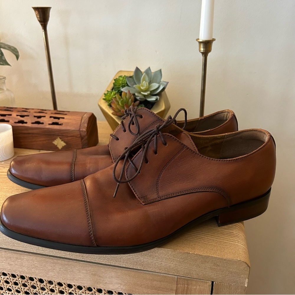 Florsheim Men’s Leather Angelo Cap Toe Oxfords Dress Shoes Cognac Brown Size 11D
